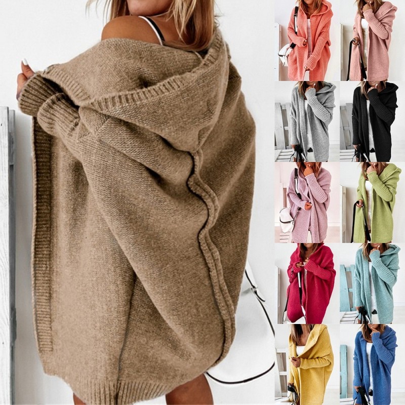 Fashion Loose Doll Sleeve Loose Hooded Sweater Cardigan Coat