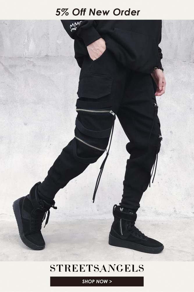 Men's Fashion Zipper Leggings Narrow Foot Street Hip Hop Overalls Pant