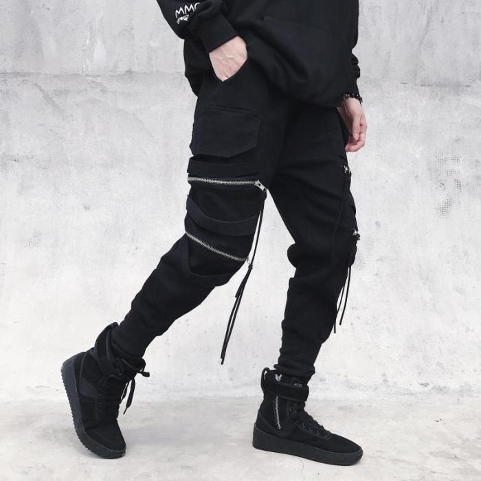 Men's Fashion Zipper Leggings Narrow Foot Street Hip Hop Overalls Pant