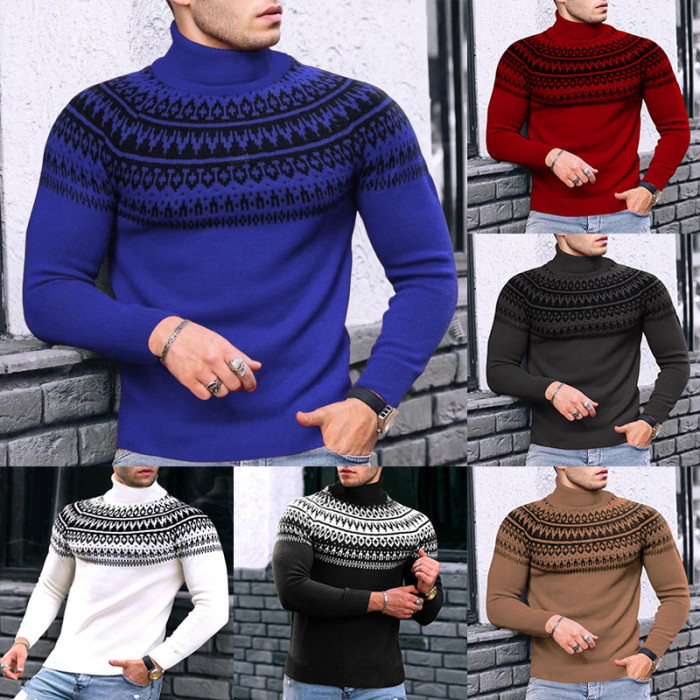 Fashion Retro Parquet Turtleneck Men's Knitwear