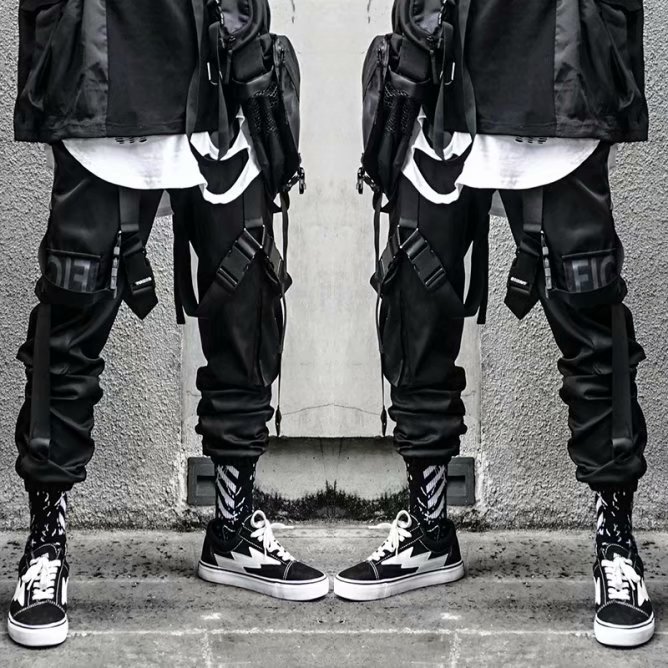 Fashion Men's Personality Strap Straight Casual Loose Hip Hop Pants