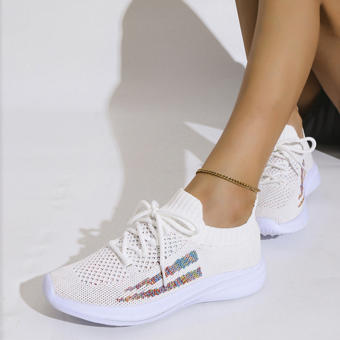 Women Colorblock Non-slip Comfortable Lace-up Sneakers