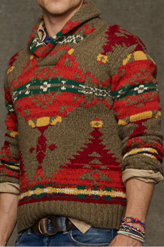 Christmas Pullover Red Fashion Loose Men's Knit Sweater