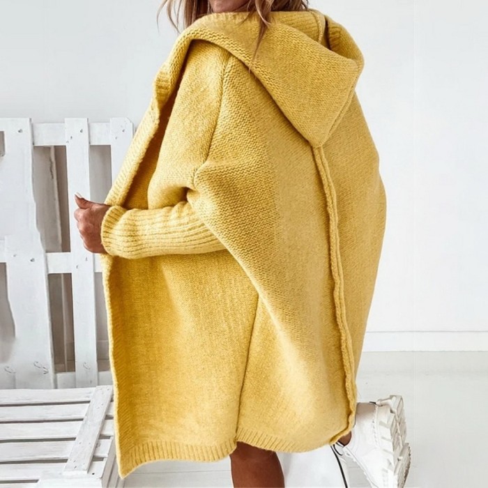 Fashion Loose Doll Sleeve Loose Hooded Sweater Cardigan Coat