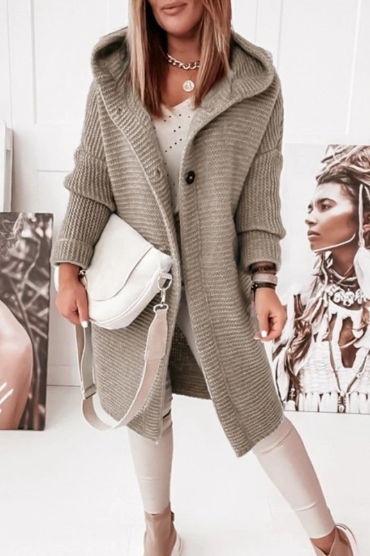 Cardigan Fashion Casual Solid Color Loose Long Sleeve Hooded Sweater Coat