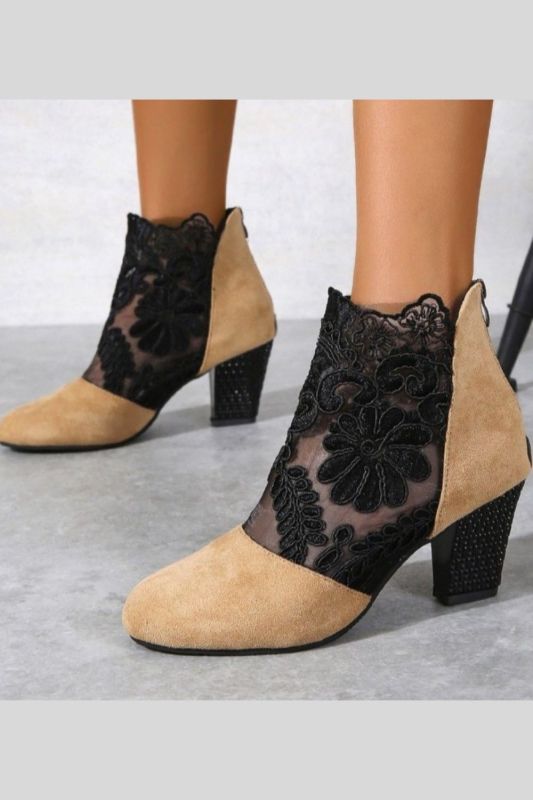 Fashion Suede Lace Flower Hollow Out Zip Boots
