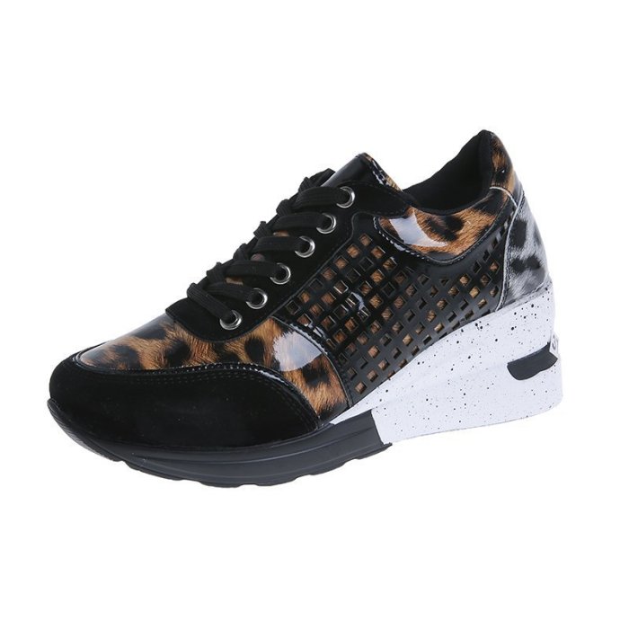 Women Sequined Leopard Print Wedge Sneakers