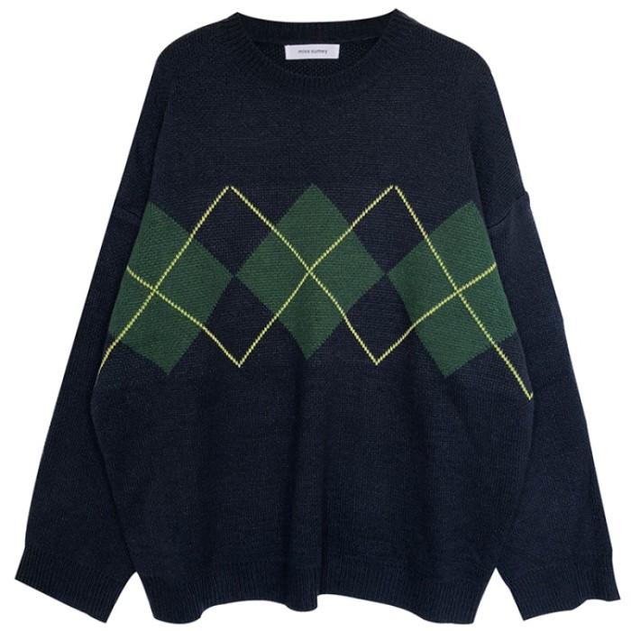 Knit Fashion Pullover Loose Plaid Casual Sweater