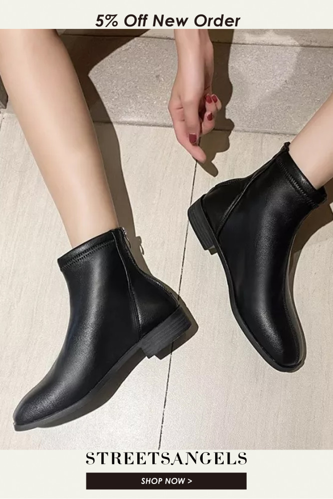 Women's Fashion Square Toe Square Heel Zip Ankle Boots
