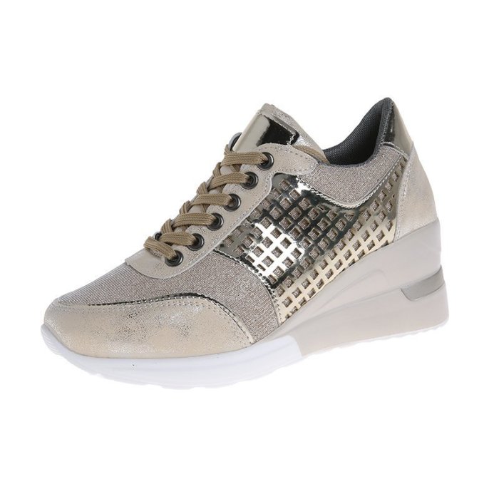 Women Sequined Leopard Print Wedge Sneakers