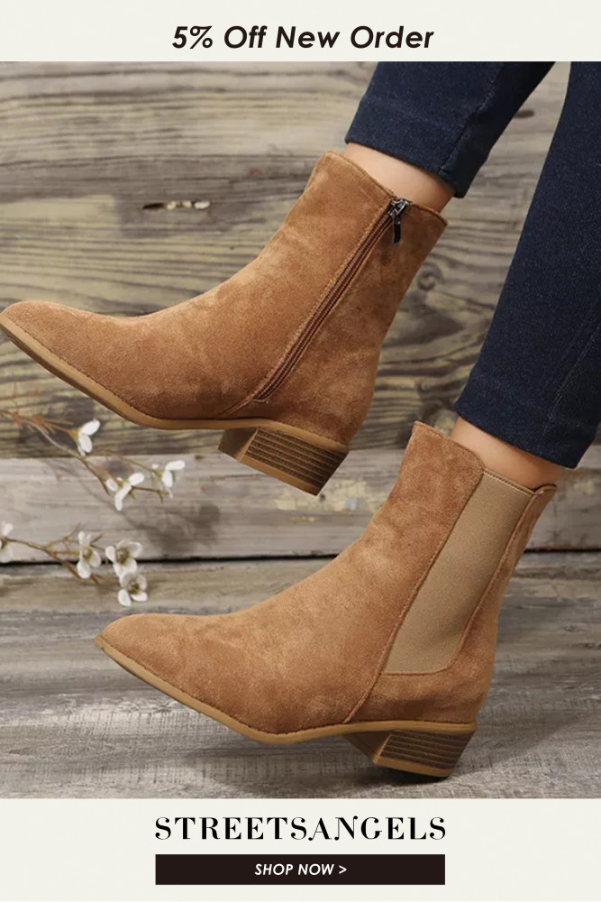 Women Suede Pointed Toe Side Zip Comfortable Boots