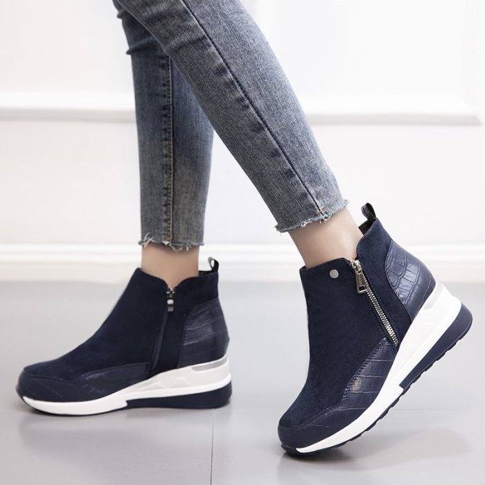 Fashion Suede Round Toe Platform Side Zip Ankle Boots
