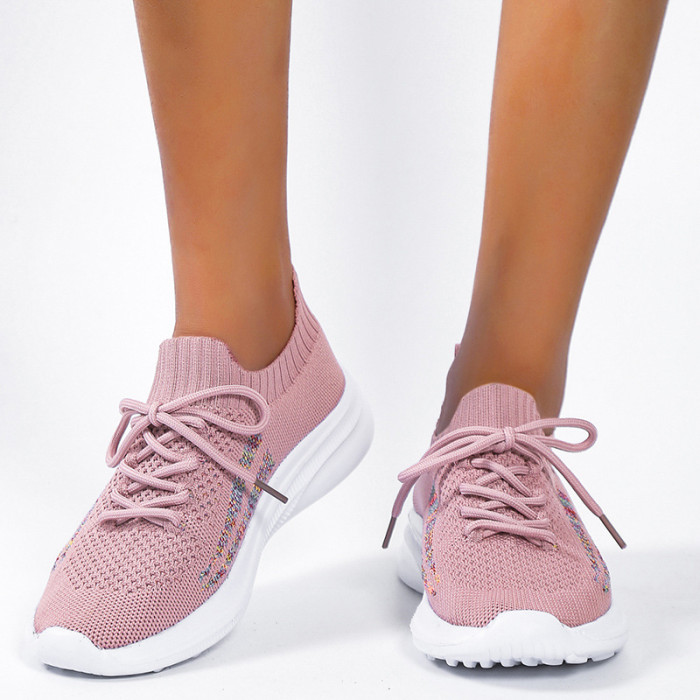 Women Colorblock Non-slip Comfortable Lace-up Sneakers