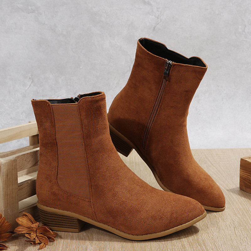 Women Suede Pointed Toe Side Zip Comfortable Boots