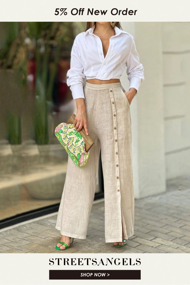 Casual Fashion Lapel Solid Color Long Sleeve Narrow Waist Top Loose Wide Leg Pants Two Pieces