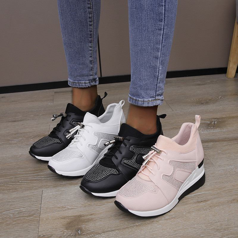 Fashion Sequins Decor Lace-up Comfortable Wedges Sneakers