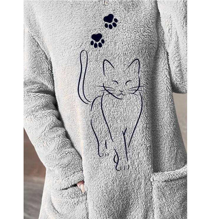 Fashion Casual Printed Long Sleeve Pocket Double Sided Fleece Sweatshirt