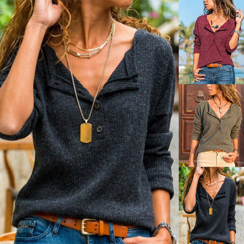 Fashion Loose Solid Color Round Neck Pullover Knitted Sweater Bottoming Shirt