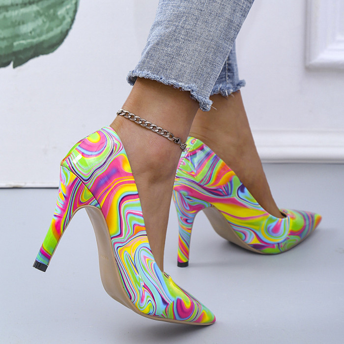 Women Fashion Painted Pointed Toe High Heels