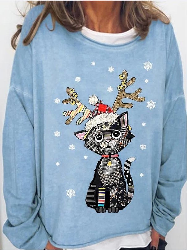 Fashion Casual Loose Round Neck Anime Print Christmas Sweatshirt