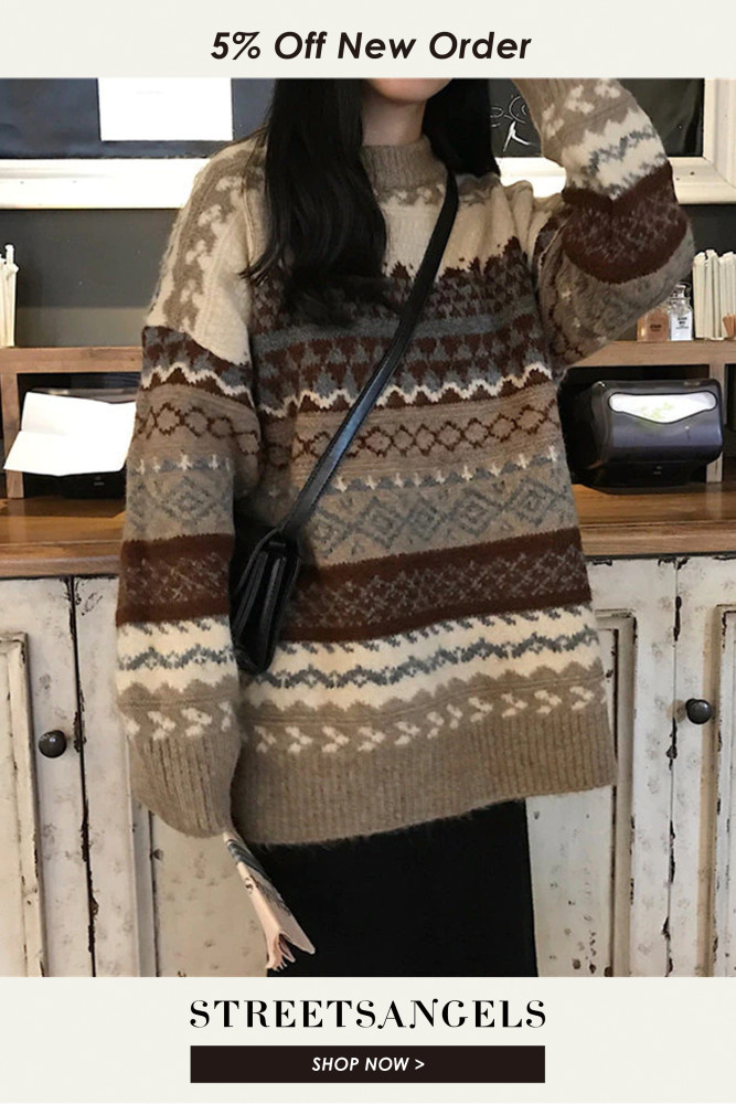Winter Knit Loose Striped Vintage Casual Top Sweater