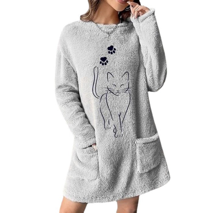 Fashion Casual Printed Long Sleeve Pocket Double Sided Fleece Sweatshirt