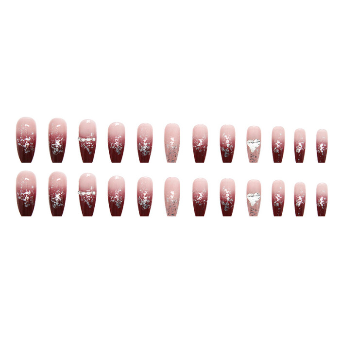 24PCS  Wine Red Blush Bursting Love Wearing Nail Stickers