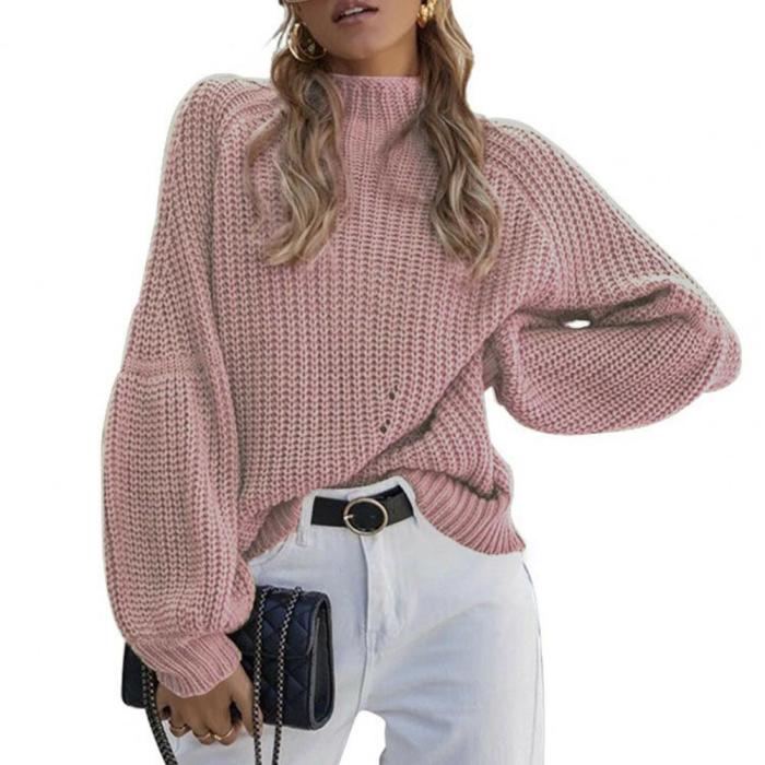 Fashion Lantern Long Sleeve Thick Solid Color Warm Turtleneck Sweater