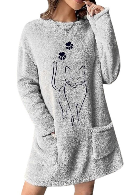 Fashion Casual Printed Long Sleeve Pocket Double Sided Fleece Sweatshirt