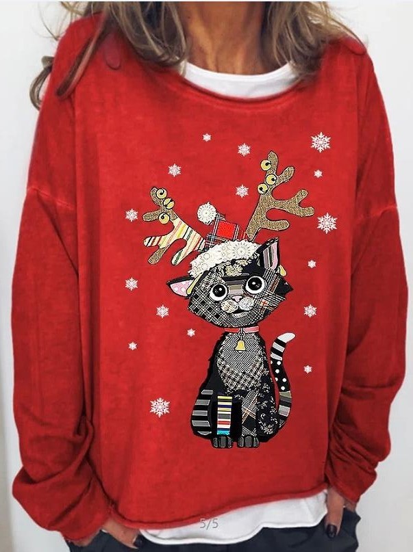 Fashion Casual Loose Round Neck Anime Print Christmas Sweatshirt