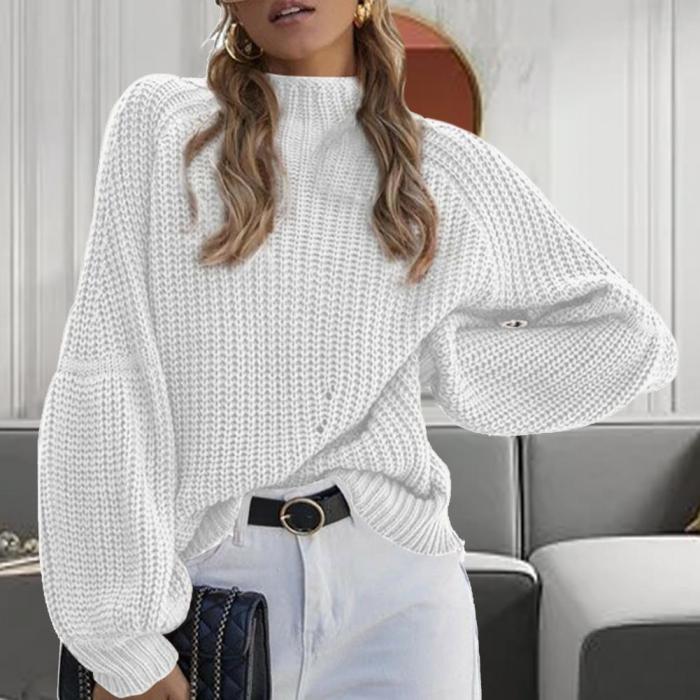 Fashion Lantern Long Sleeve Thick Solid Color Warm Turtleneck Sweater