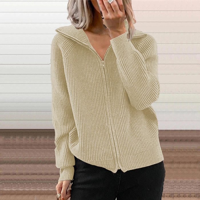 Women Vintage Lapel Solid Knitted Cardigans