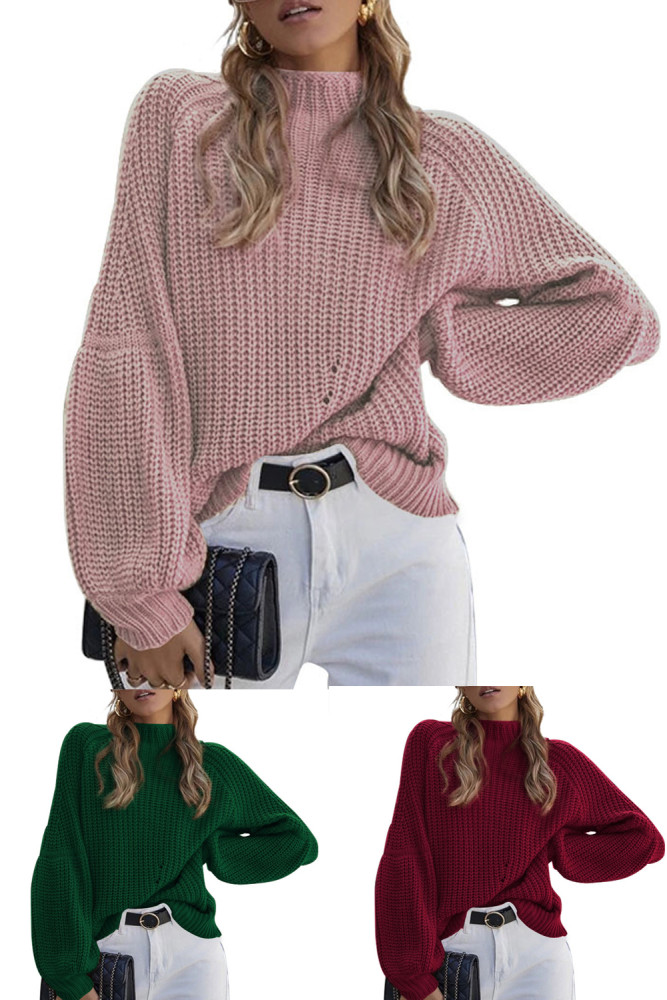 Fashion Lantern Long Sleeve Thick Solid Color Warm Turtleneck Sweater