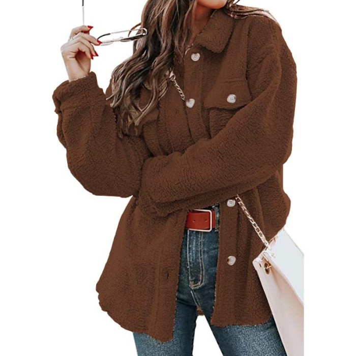 Women Warm Fleece Single-breasted Long Sleeve Coat