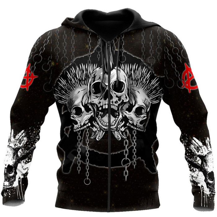 Men's Coat Loose Casual Round Neck Top 3D Skull Print Sweatshirt