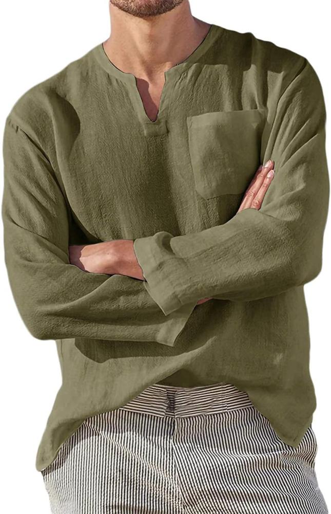 Fahsion Comfortable Long Sleeve V Neck Linen Shirts