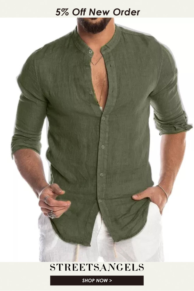 Men's Long Sleeve Linen Single-breasted Shirts