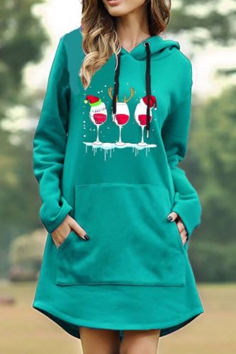 Women Casual Pocket Long Sleeve Print Long Hoodies