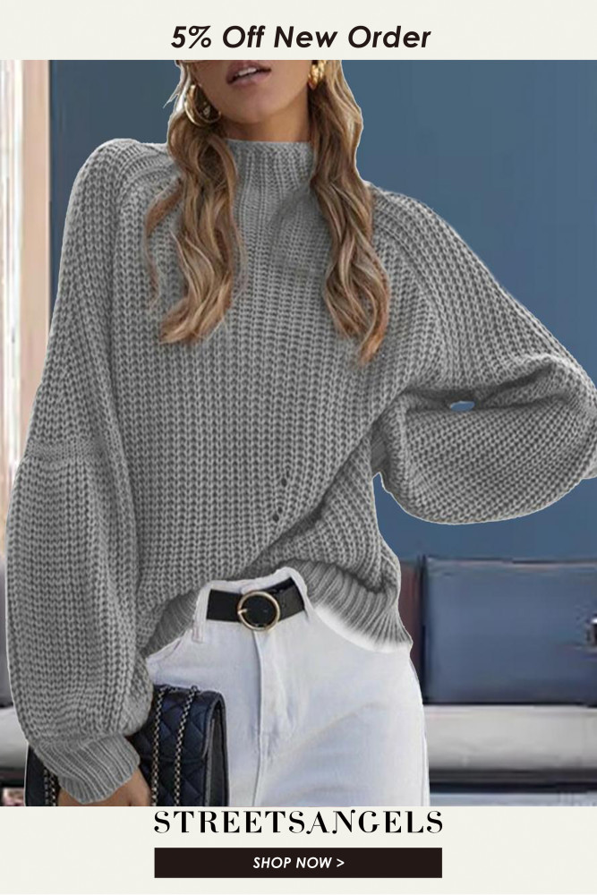 Fashion Lantern Long Sleeve Thick Solid Color Warm Turtleneck Sweater
