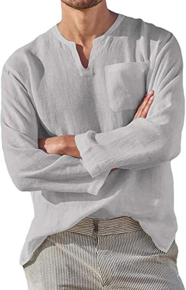 Fahsion Comfortable Long Sleeve V Neck Linen Shirts