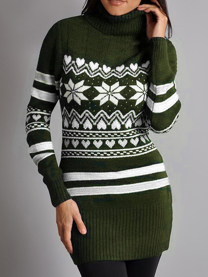 Christmas Fashion Classic Cute Casual Turtleneck Sweater Dress