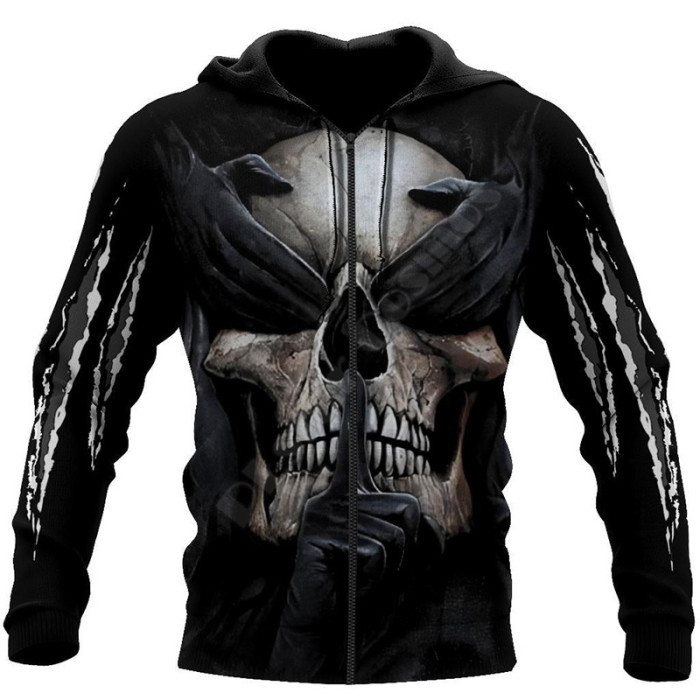 Men's Coat Loose Casual Round Neck Top 3D Skull Print Sweatshirt