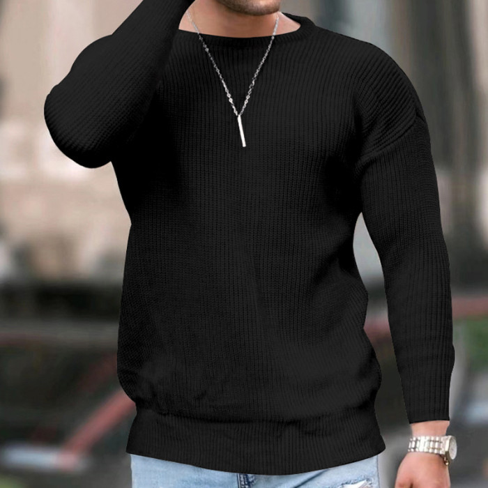 Men Fashion Solid Color Round Neck Casual Sweatshirts