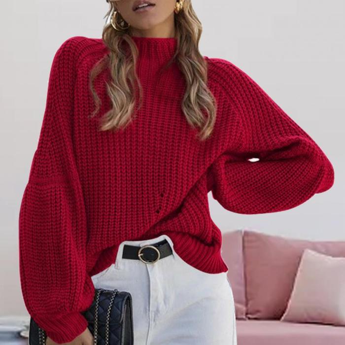 Fashion Lantern Long Sleeve Thick Solid Color Warm Turtleneck Sweater