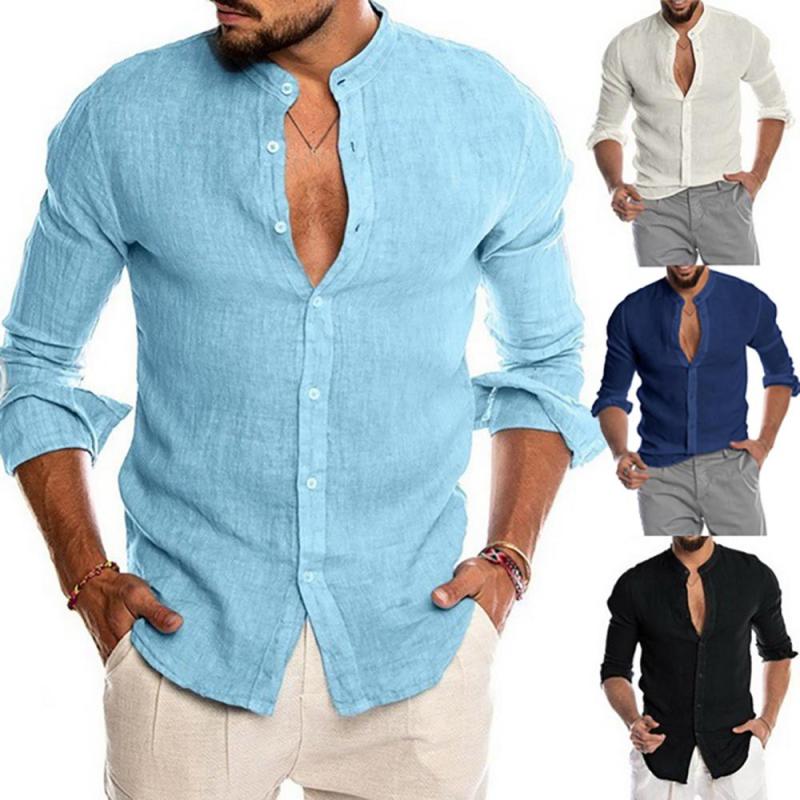 Men's Long Sleeve Linen Single-breasted Shirts