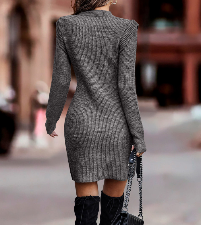 Sexy Knit Long Sleeves Slim O Neck Casual Chic Fashion Solid Color Sweater Dresses