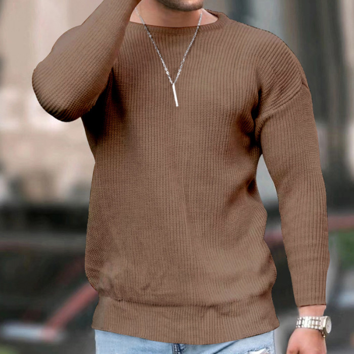 Men Fashion Solid Color Round Neck Casual Sweatshirts