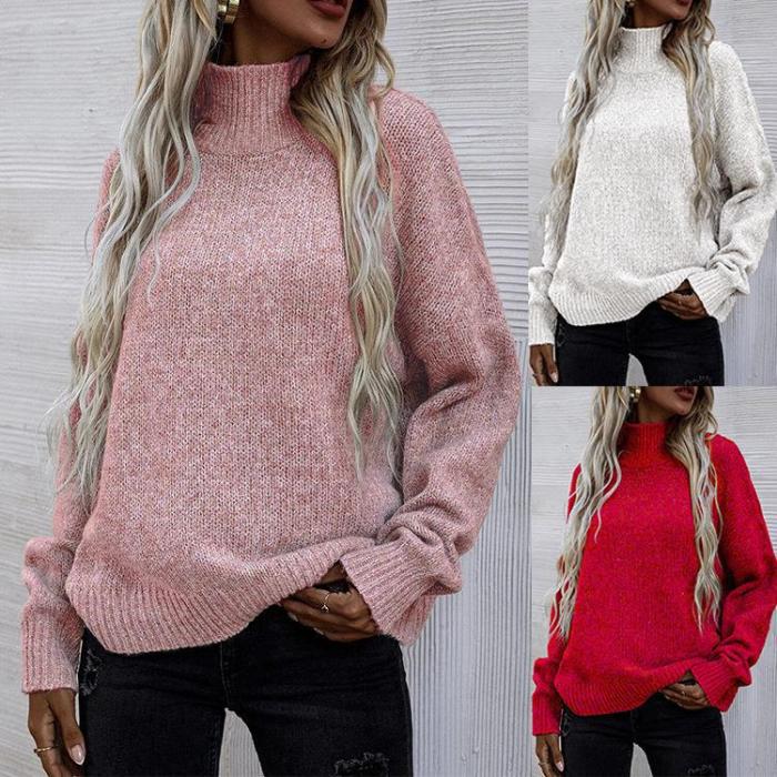Women Fashion Solid Color Turtleneck Twist Sweater