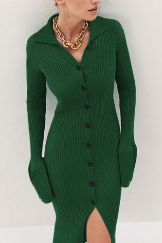 Fashion Solid Color Single Breasted Elegant Slit Slim Casual Sweater Dress