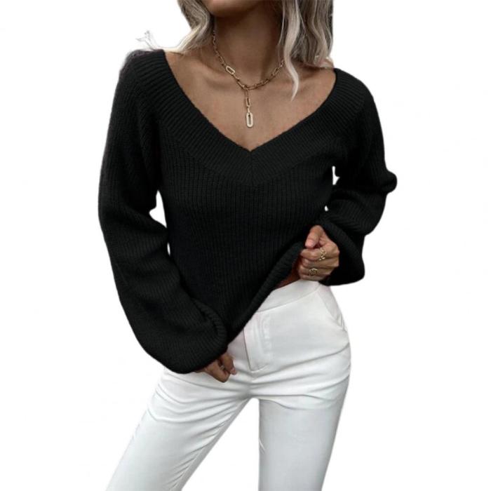 Women Warm Loose V-neck Casual Soft Sweater
